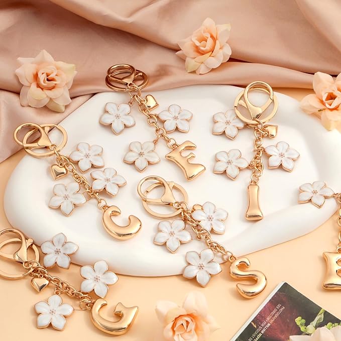 Snycler Bubble Initial Keychain Graceful Flower for bags car remote–A-Z Letter Charms for Women