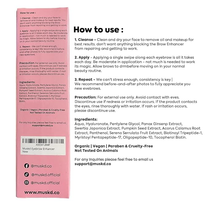 MUSKD Eyebrow Growth Serum - Best Eyebrow Serum for Women to Grow Brows Fast & Thicker - Hair Growth Enhancer - Natural, Vegan & Cruelty Free for Fuller, Nourished Look (3ML)