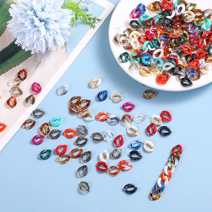 200PCS Acrylic Linking Rings, Link Connectors, Assorted Color Open Link Rings, for DIY Jewelry Making, Purse Eyeglass Jean Pocket Chain Lanyard, 10x14mm