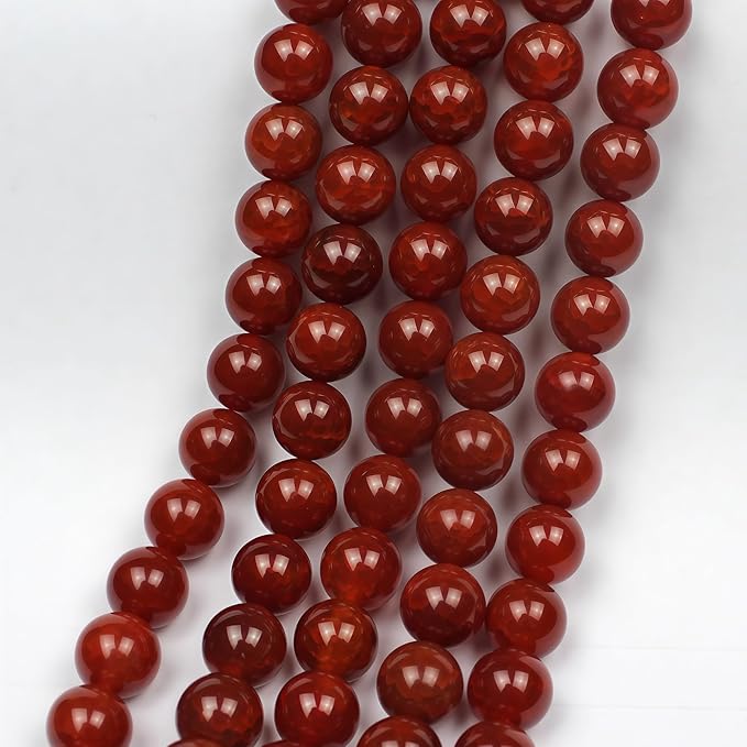 MJDCB Natural Stone Beads 12mm 30pcs Round Red Dragon Vein Carnelian Agate Loose Gemstone Bead Charms for Jewelry Making Bracelet Necklace Earring Pendant