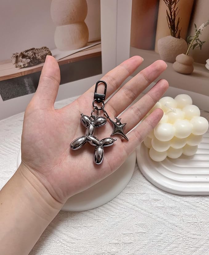 LAEKOU Cute Star Balloon Dog Keychain, Y2K Bag Charms Keychains Accessories for Women, Aesthetic Key Chain