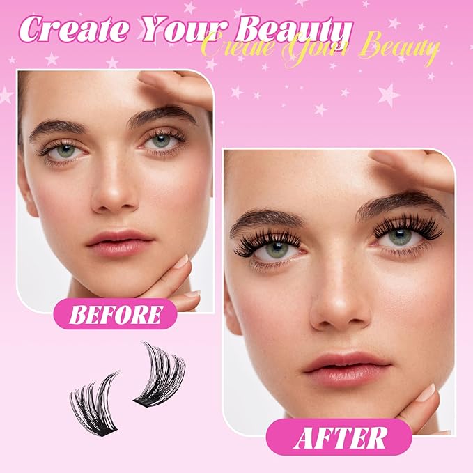 Lash Clusters Kit 320 Pcs DIY Individual Cluster Lashes D Curl Lash Extension Kit with Eyelash Bond and Seal, Remover, Tweezers Applicator Tool for False Eyelash Cluster Kit(80D, Mix9-16mm Kit)