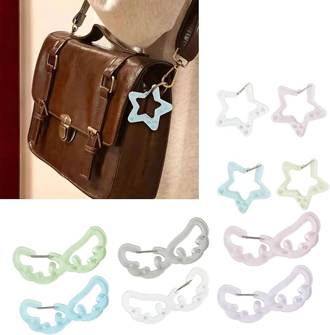 Wing/Star Shape Carabiner Hook Clips Lovely Phone Pendant Charm Acrylic Buckle Keychain For Backpack Handbag Gifts Outdoor Keyring Hook