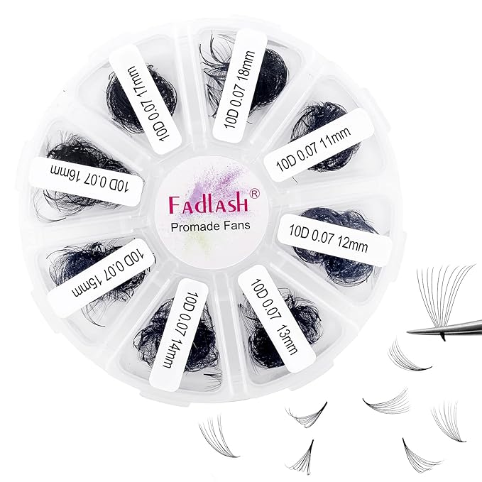 Lash Extension 1000 Fans/Tray Mixed Premade Fans Eyelash Extensions D Curl Promades Eyelash Volume Lash Extensions Loose Fans Pre Made Volume Lashes Pointed Base (10D-0.07D, 11-18mm)