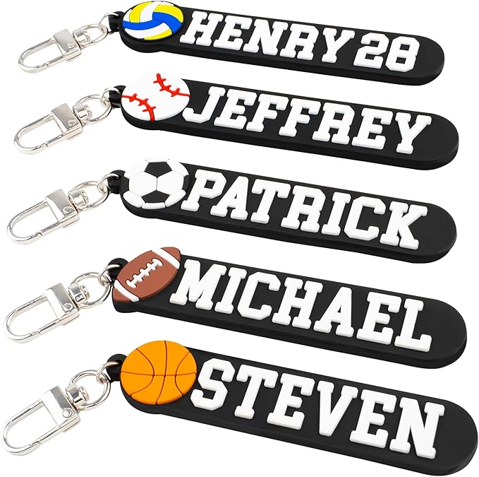 Custom Sports Bag Tag โ Personalized Football, Baseball, Soccer, Basketball, Volleyball Name Tag โ Durable PVC Luggage Tag for Kids, Athletes, Teams, Coaches (Classic)