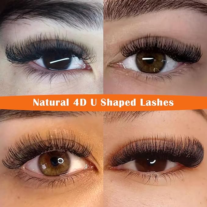 DeceMars 4D U Shaped Eyelash Extensions Supplies Easy Fans Russian Volume Crisscross Eyelashes Natural Soft YY Lash Extensions Handwoven Mesh Wispy Clusters Matte Black-0.07mm-C-8mm