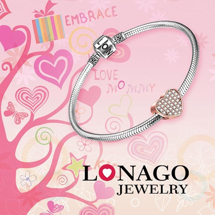 LONAGO 925 Sterling Silver Personalized Photo Charm Fit Compatible for Bracelet Necklace Customized Heart Round Shape Picture Bead