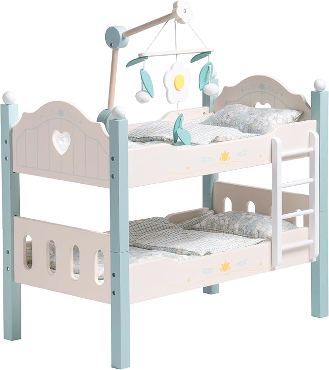 ROBOTIME Baby Doll Bunk Beds, Wooden Doll Cribs for 18 inch Dolls Furniture, Stackable Doll Bed Fits American Girl Doll (Blue, 2 Pcs Beds)