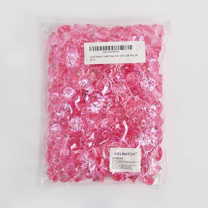 Pink Acrylic Diamond Vase Fillers 1 Pound - 240 pcs 3/4 Inch Wedding Party Event Banquet Birthday Decoration Crystals Gem Table Scatters (Pink, 240 pcs)