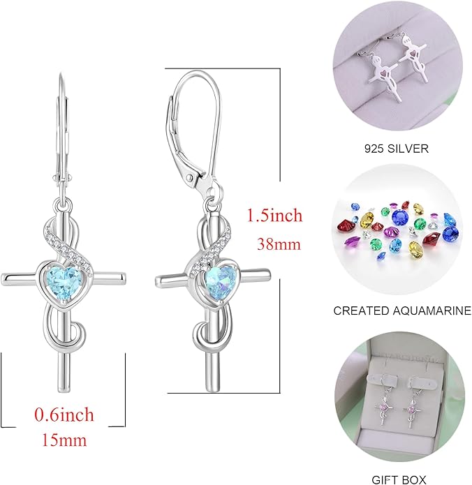 Starchenie Women's Note Cross Earrings Sterling Silver Treble Clef Leverback Earring Music Note Jewelry for Music Lover