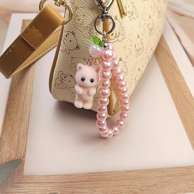 Cute Pink Keychain,Fuzzy Cat Keychain Aesthetic Y2K KeychainStylish KeychainsAccessories