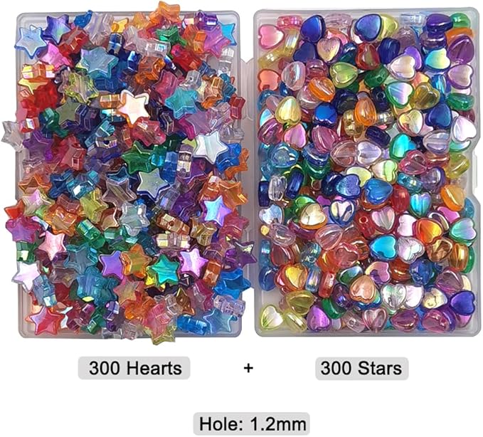 INSPIRELLE 600 Pieces Acrylic Star and Heart Beads AB Finish Spacer Beads for Jewelry Craft Making