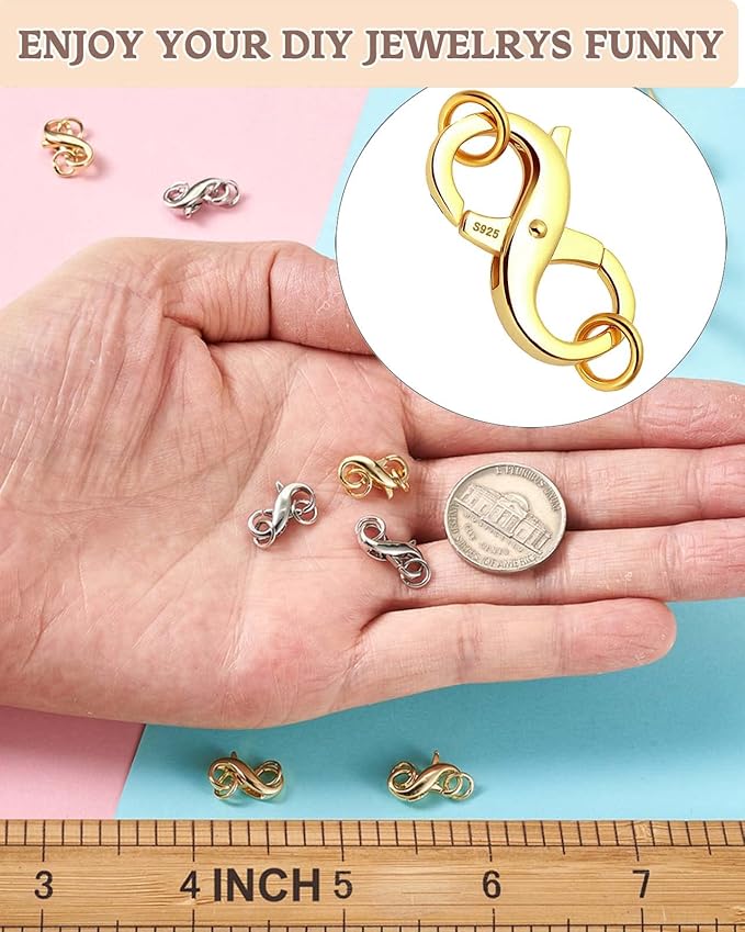 Dailyacc S925 Double Opening Lobster Clasp Sterling Silver and Gold Necklace Bracelet Extender Clasps and Closures for DIY Jewelry