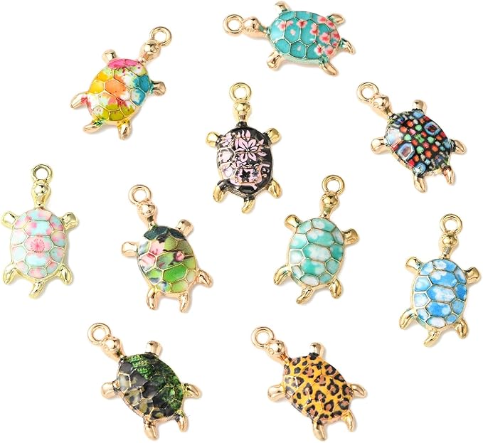 Stiesy 30 Pcs 15 Styles Alloy Enamel Tortoise Charms Pendants Colorful Sea Animal Turtle Dangle Charms Pendant for DIY Jewelry Making Necklace Bracelet Earring keychain Crafts