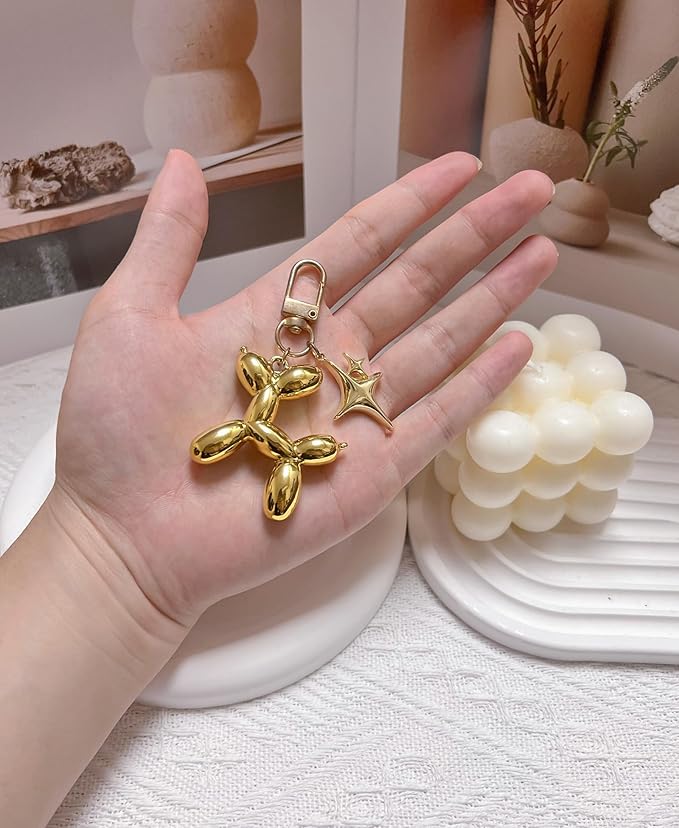 LAEKOU Cute Star Balloon Dog Keychain, Y2K Bag Charms Keychains Accessories for Women, Aesthetic Key Chain