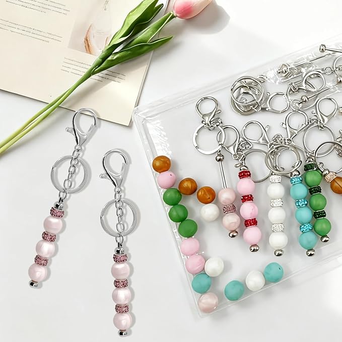 84Pcs Beadable Keychain Set, DIY Making Kit with Metal Key Rings, Silicone Beads and Spacer Beads for Crafts and Personalized Gifts