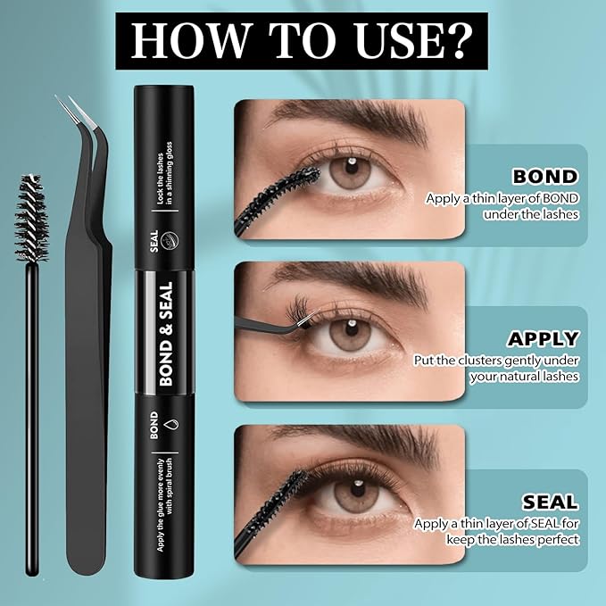 EASITENSION DIY 30-100P Lash Extension Kit Bond and Seal Tweezers Individual Volume Lash Clusters C Curl clut Individual Lashes Lash Clusters Kit Thick Eyelash Extension Kit 708pcs Thin Band