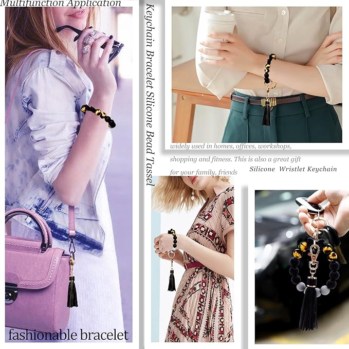 BIHRTC Key Ring Bracelet Car Keychain Holder Wristlet Silicone Women Beaded Bangle Chains