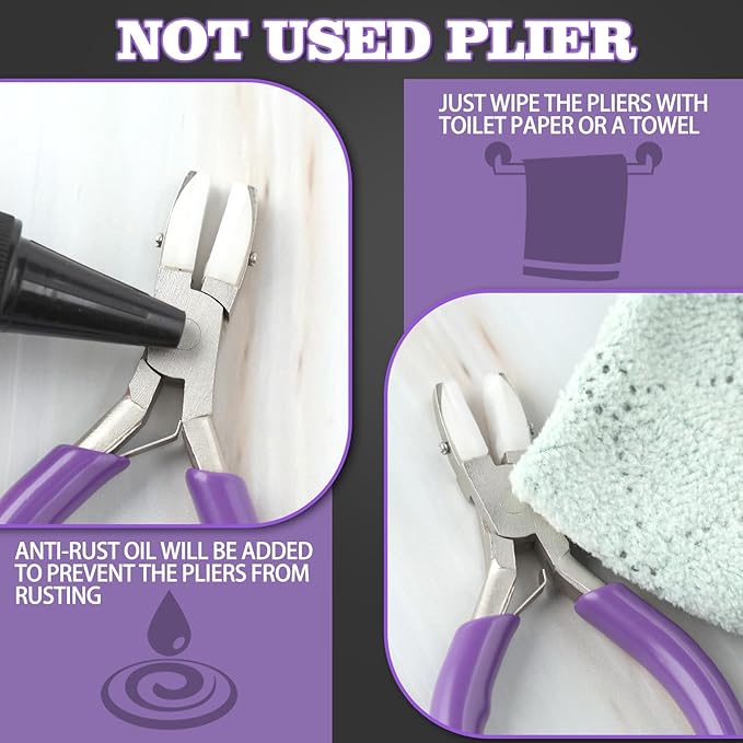 3 Inch Flat Nylon Jaw Pliers, Double Nylon Flat Jaw, Purple Handle, Jewelry Making Tools