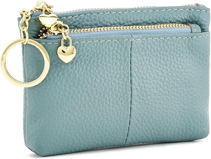 ZOOEASS Women Genuine Leather Zip Mini Coin Purse With Key Ring Triple Zipper Card Holder Wallet