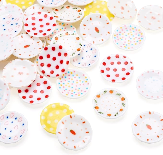 Beadthoven 40pcs Mini Plastic Plates Miniature Dollhouse Plates Mixed Color Tableware Kitchen Dollhouse Accessories Cute Dish Models for Micro Landscape Pretending Prop Decorations
