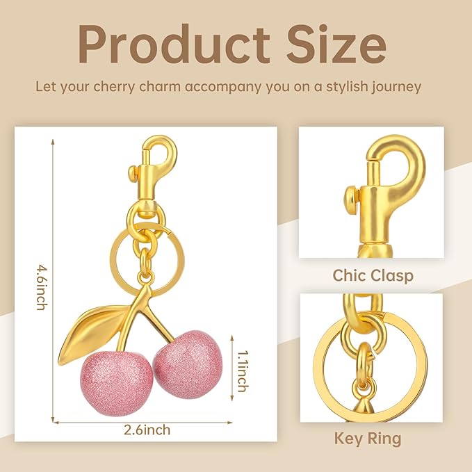 cherry bag charm, cute keychain cherry purse charms for handbags, bag accessories, gifts for women.