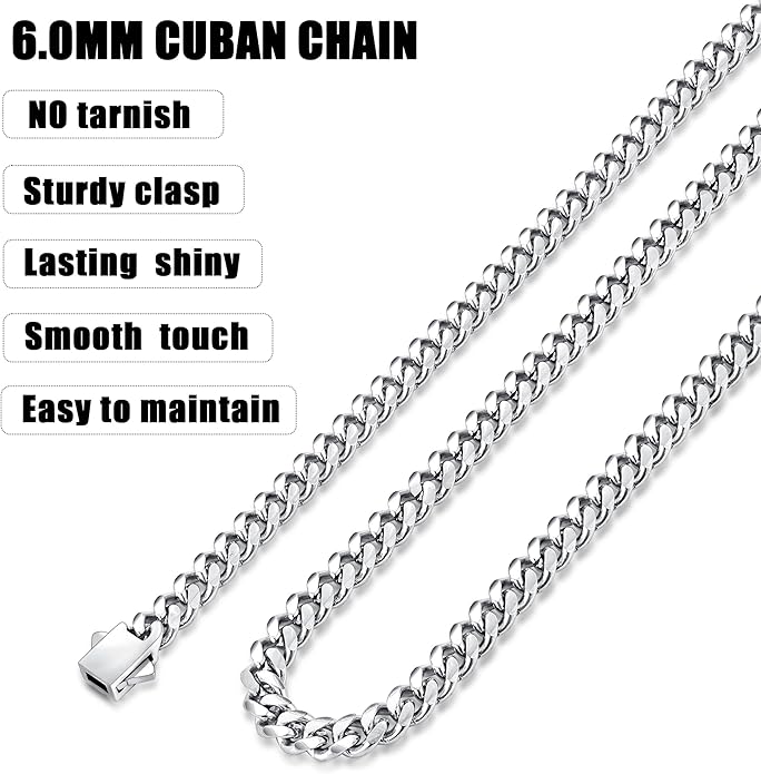 Fiusem 3.5mm Cuban Link Chains for Men, Silver Tone/Black/14K Gold Plated Stainless Steel Necklace Chain, Mens Necklace 16, 18, 20, 22, 24, 26, 28 Inch