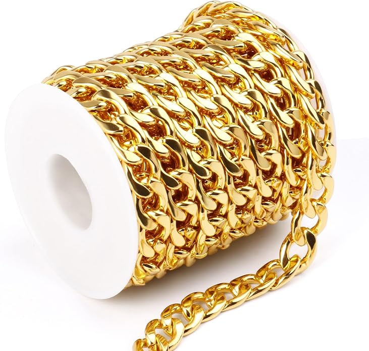 16.5 Ft Stainless Steel Curb Chains, 5mm 6mm 7mm 9mm Cuban Chain Roll Bulk for Jewelry Making