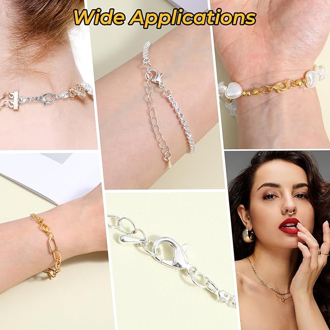 Gold Silver Jewelry Making, 460PCS Zinc Alloy Jump Rings, Lobster Claw Clasps, Bead Tips Knot Covers for Bracelets, Necklaces, Earrings, Keychains, DIY Crafting