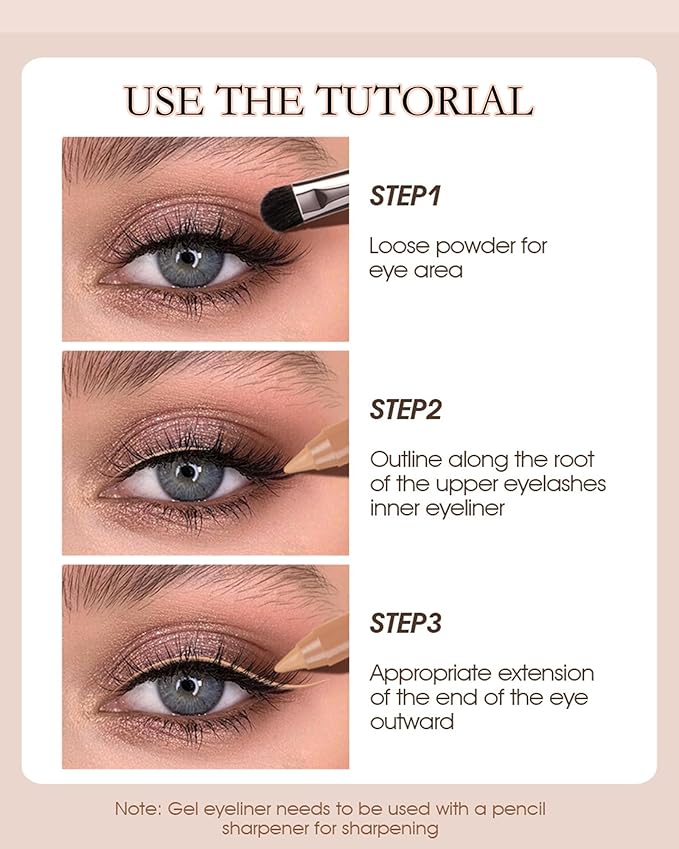 Nude Beige Black White Water Line Gel Eyeliner Pencil-3Pcs Waterproof Longlasting Cream Eye Liner Waterline Brightener Pen, Smooth Easy-to-Sharpen Pencil,Thanksgiving Eye Makeup Gift Set for Girl