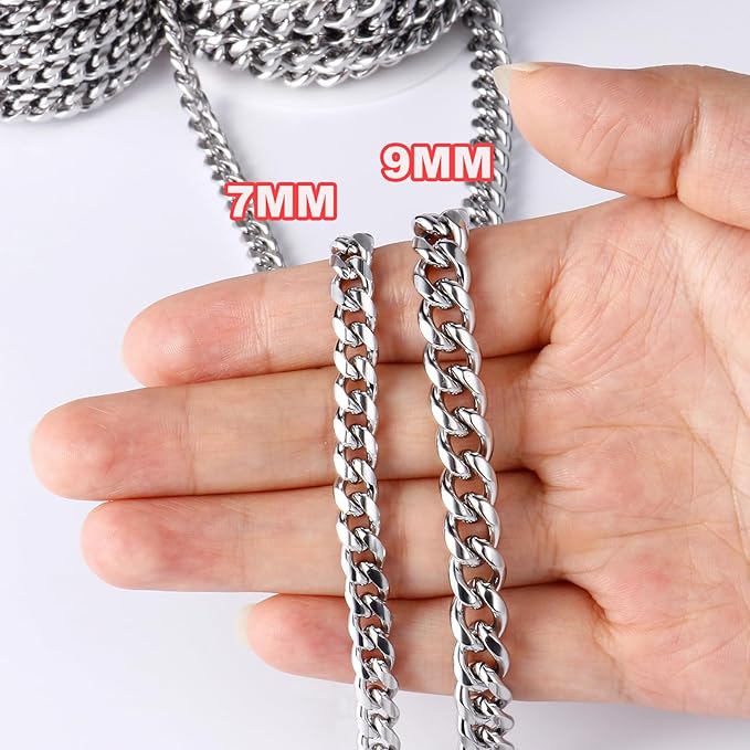 16.5 Feet Stainless Steel Cuban Chains Roll, 9mm Width Miami Curb Link Chains Spool Bulk for Jewelry Meking & DIY Craft