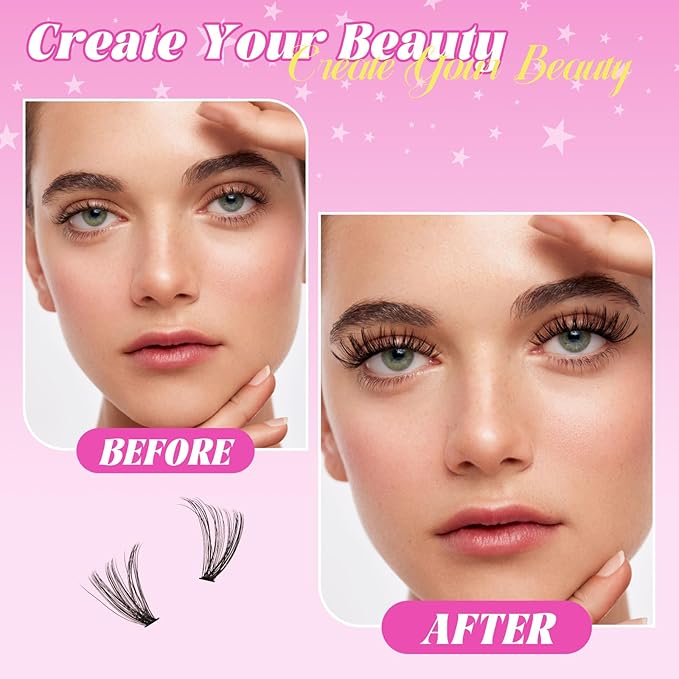 Lash Clusters Kit 320 Pcs DIY Individual Cluster Lashes D Curl Lash Extension Kit with Eyelash Bond and Seal, Remover, Tweezers Applicator Tool for False Eyelash Cluster Kit(40D, Mix9-16mm Kit)