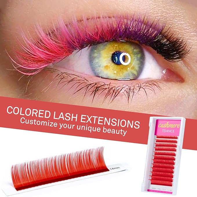 TDANCE Colored Lash Extensions Classic Lash Extension Red Lash Extensions 0.07mm C/D Curl Premium Silk Individual Lashes Salon Use (Red,D-0.07,8-15mm)