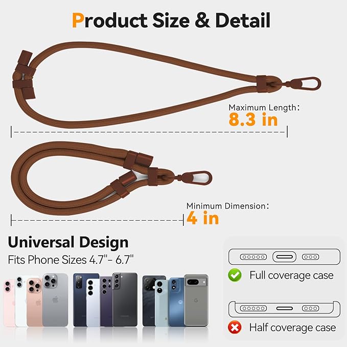 Phone Wrist Strap with 2 Phone Tether Tab, 2 Pack Adjustable Anti-Theft Cell Phone Lanyard for Travel & Outdoors
