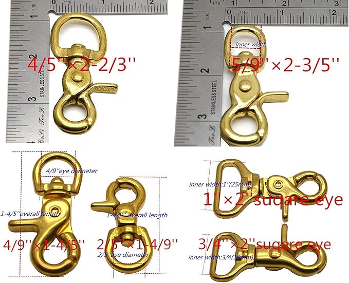 Okones Pack of 4,1''(25mm) Inner Width,2'' Overall Length,Finish Surface Square Solid Brass Lobster Clasps Oval Swivel Trigger Clips Hooks(1''2''length Square)