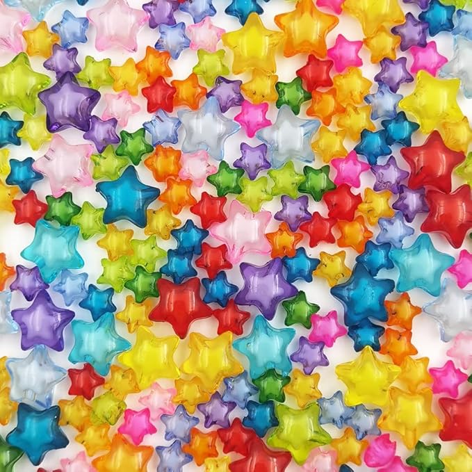 INSPIRELLE 250 Pieces Acrylic Star Beads 2 Sizes Bead in Bead for Jewelry Craft Making