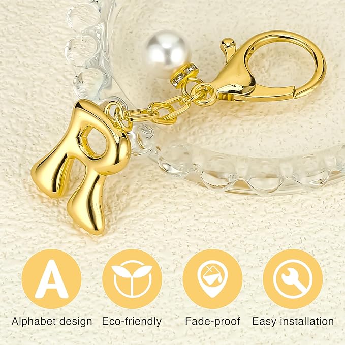 VICKHU Gold Plated Bubble Initial Letter Cute Keychain for Women Car Key Purse Decorative Keyring Handbag Charms Fashion