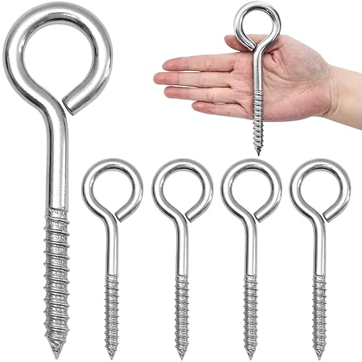 20PCS 6 inches Screw Eyes M10 304 Stainless Steel Eye Screws, Heavy Duty Screw, Eye Hooks Screw Eye Bolts Eye Hooks Screw, Indoor & Outdoor Uses (20, M10-6inch)