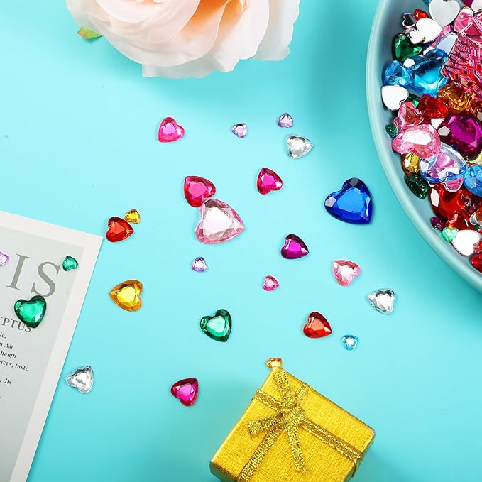 Chuangdi 516 Pcs Acrylic Rhinestone Crystal Gems Rhinestone Flat Back 18mm/12mm/10mm/6mm for Valentine's Day Wedding Decoration DIY Clothes Shoes Jewelry Making Crafts(Multicolor,Heart)