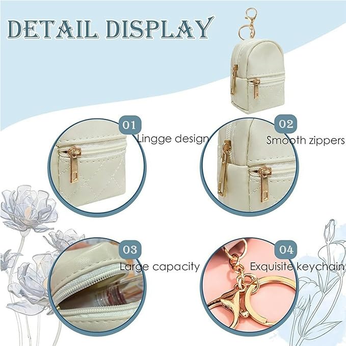 1 Pc Blue Mini Backpack Keychain for Women,Cute Small Cosmetic Bag,PU Leather Makeup Bag Key Pocket Lipstick Bag Card Holder Data Cable Organizer Zipper Pouch