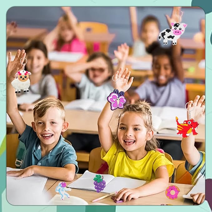 50 PCS Keychains Bulk Cute Key Chain for Classroom Prizes Rewards Students Incentives Birthday Holiday Gifts Party Favors Keyrings for Kids