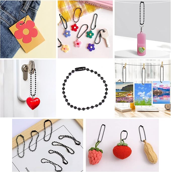 SANNIX 100Pcs Ball Beads Chain, Metal Hanging Chains 4.72 Inch Ball Chain Keychains with Connectors for Hanging Keychain Decoration(Black)