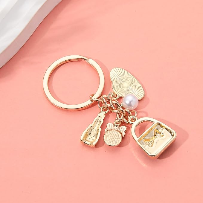 PHAETON 10PCS Keychains with Hat, Lipstick, Pearl, Bow, Handbag Pedant for Women Enthusiast Keychain Set Makeup Lovers Gift Cosmeticians Gift Make up Decoration Favor