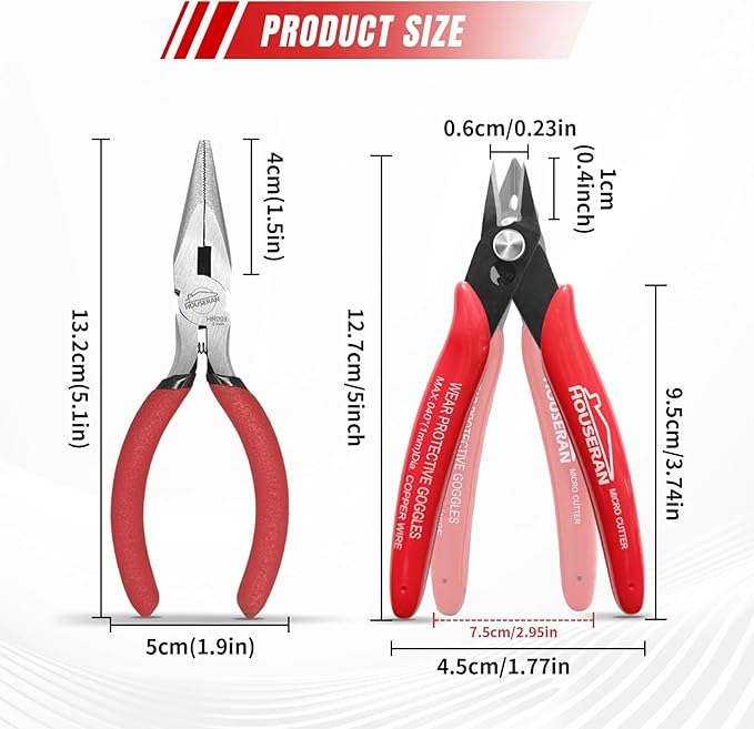 2-Piece Mini Pliers Set – 5" Needle Nose Pliers & Flush Wire Cutters, High-Carbon Steel, Spring-Loaded, Anti-Rust Coating, Jewelry & Electronics Repair, Zip Ties, Crafts