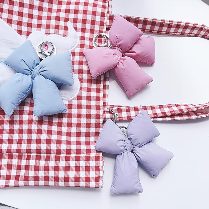 Pink Bow Keychain Bag Charms Y2K Bowknot Plaid Keychains Coquette Aesthetic Purse Handbag Backpacks Charms