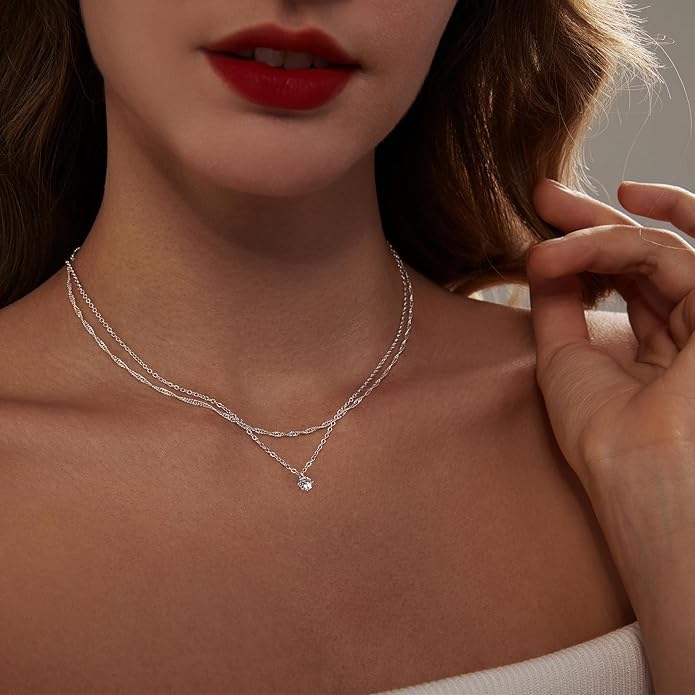 Luxval Diamond Pendant Gold Necklace for Women,Dainty 18k Gold Plated Choker Necklaces Simple Gold Jewelry Gifts for Women Girls