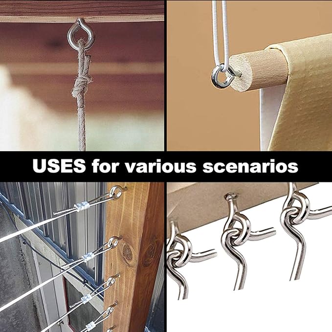 WANBAO 30 Pcs 2 inch Small Screw Eyes Metal Screw Hooks Ring Screws Fasteners Hardware Tools Silver.