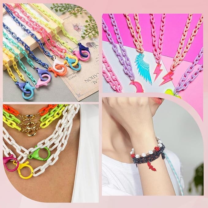 SUNNYCLUE Colorful Jewelry Chain Plastic Chains Links ABS Acrylic Cable Curb Chain Bird Toys Chains for Jewelry Making Chain
