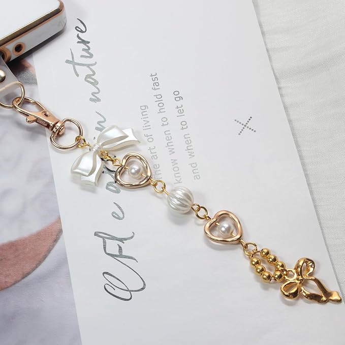 Pearl Beaded Keychain Charms, Cute Purse Charms for Handbags, Gold Starfish Keyring for Women, Heart Star Moon Shell