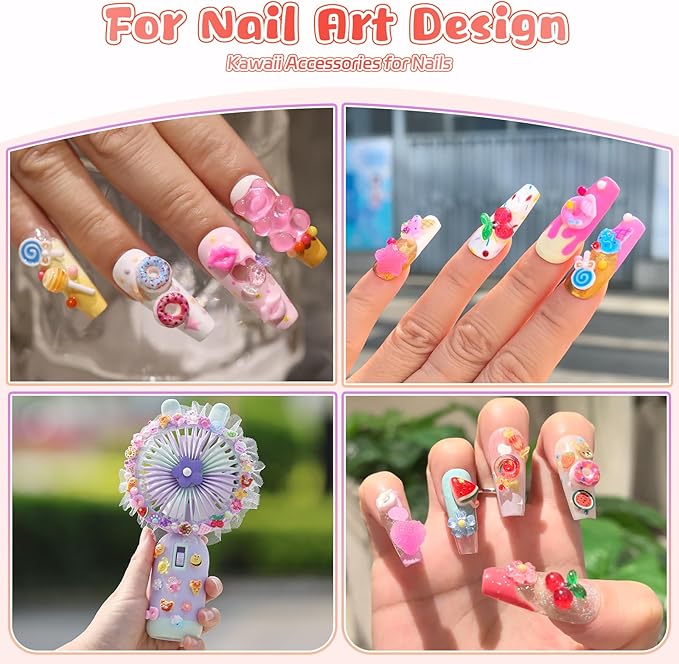 200PCS Kawaii Nail Charms Kit, 3D Lip Candy Gummy Bear Resin Charms for Acrylic Nails, Sweet Nail Art Supplies with Tweezers for DIY Crafts, Slime & Shoe Decor